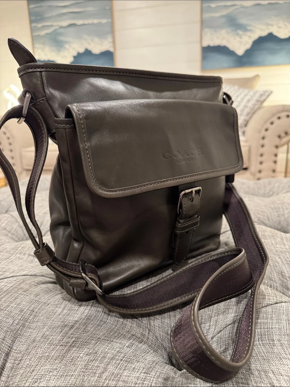 Coach Bag Messenger Dark Olive Green Leather Crossbody Bag